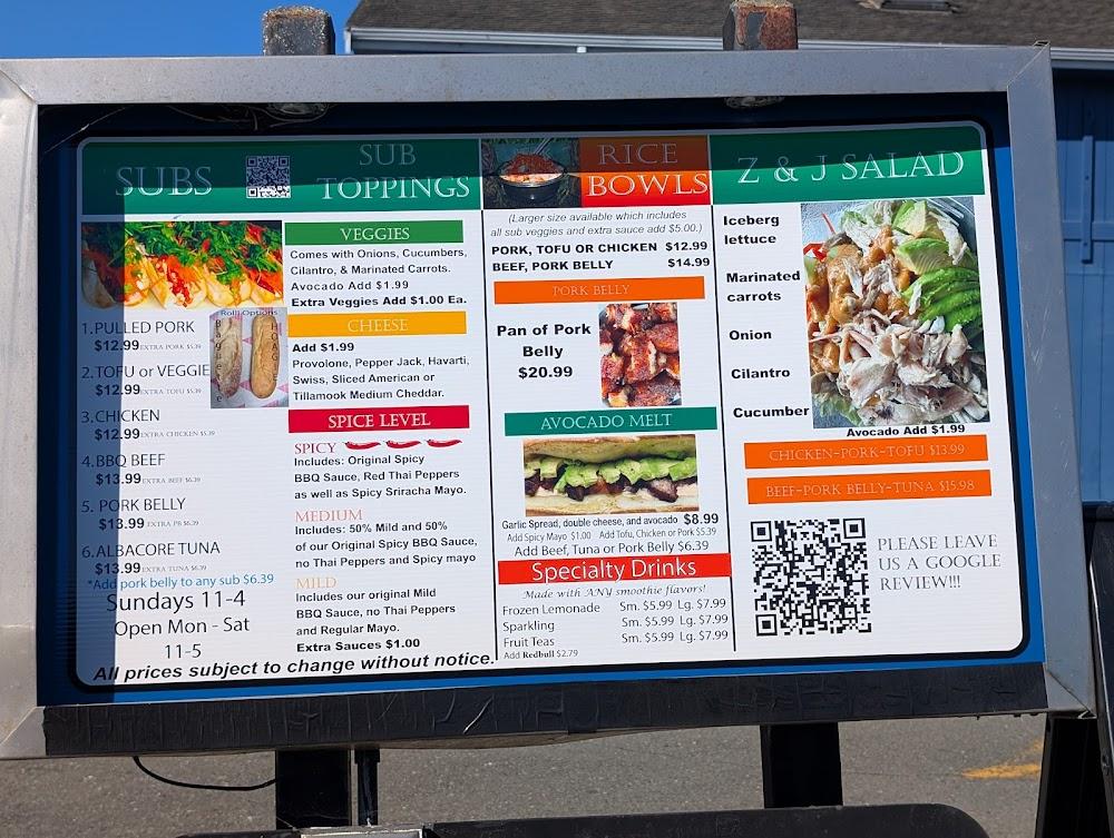Z and J Asian Subs Menu image 1